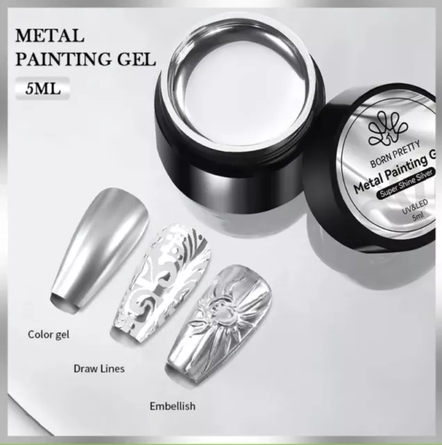 BORN PRETTY Super Shiny Silver Metallic Mirror Nail Polish Gel Painting Varnish