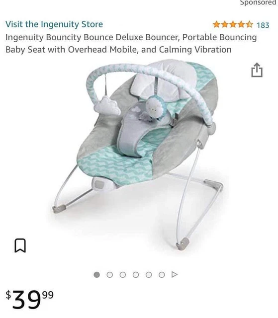 Ingenuity by Bright Starts Ity Bouncity Bounce Vibrating Deluxe Bouncer Open box