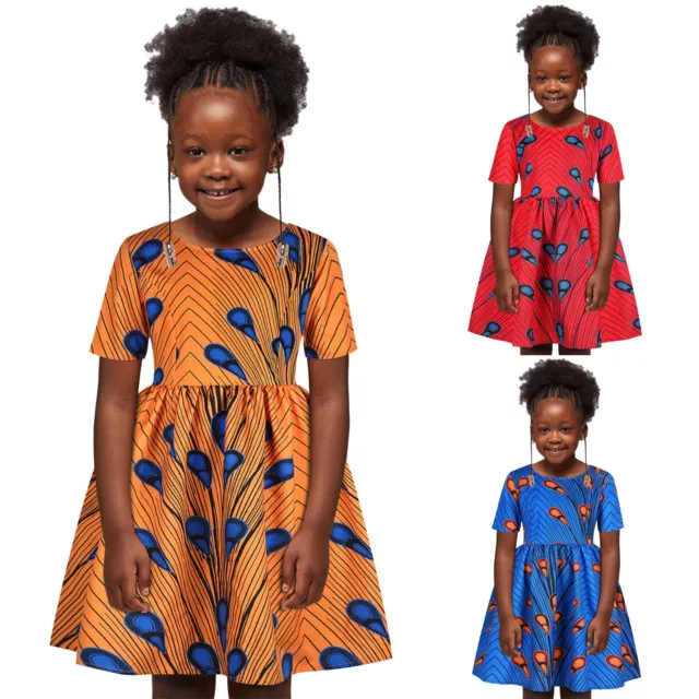 Toddler Kids Baby Girls African Dashiki Traditional Style Short Sleeve Round
