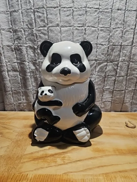 Mama Panda Bear With Baby ceramic Cookie Jar