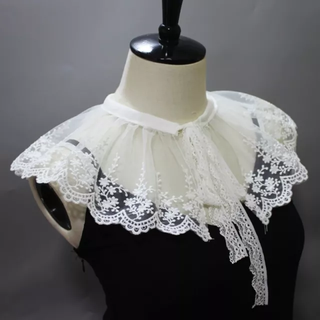 Pleated Mesh Tulle Fake Collar Shawl Necklace Embroidery Floral Half Shirt Cape