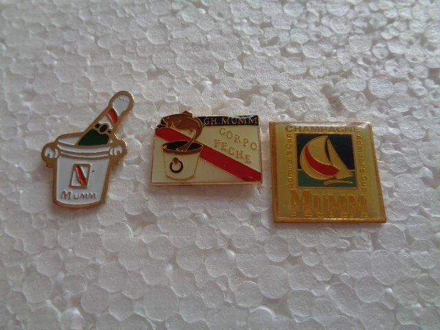 Job lot of 3 Mumm champagne advertising metal lapel pins