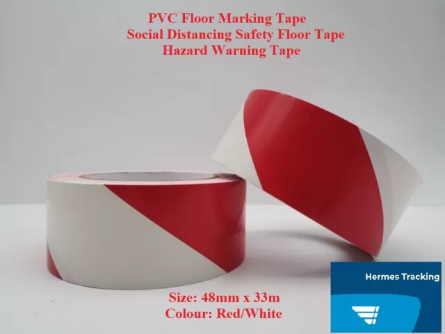 Safety Tape Red/White Hazard Warning Tap 48mm x 33m PVC Adhesive Marking Tape