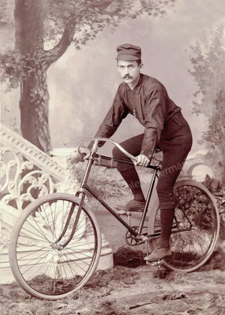 Antique Photo... Man On Bicycle Early 1900s Studio Photo ... Photo Print