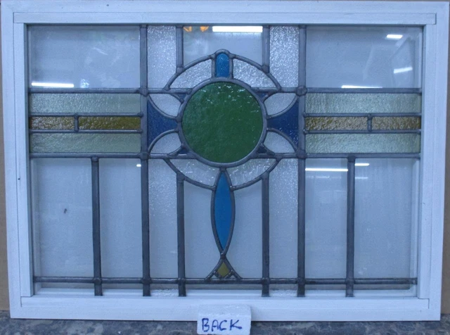 OLD ENGLISH LEADED STAINED GLASS WINDOW TRANSOM Pretty Abstract 27" x 19.75" 3