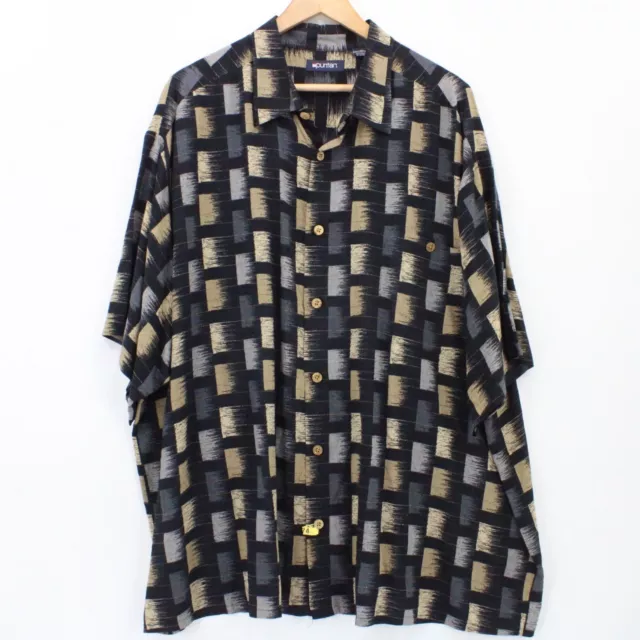 Vintage Puritan Shirt Mens Black Geometrical Retro Pattern Collared Rayon 3XL