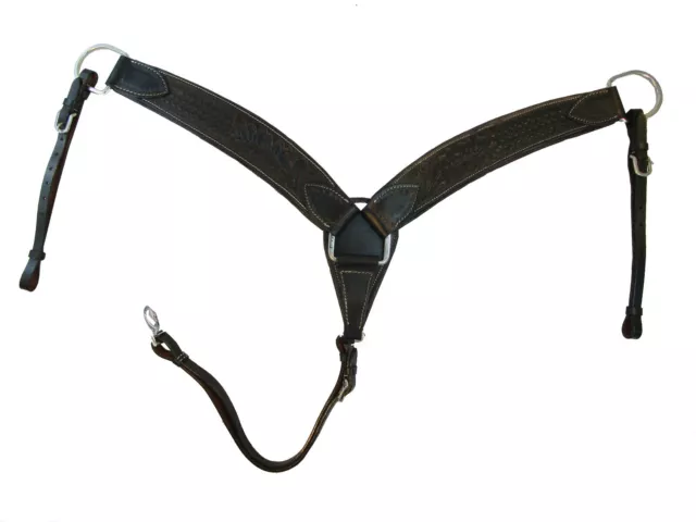 Western Horse Trail Breast Collar Durable Black Tooled Leather Pleasure Working