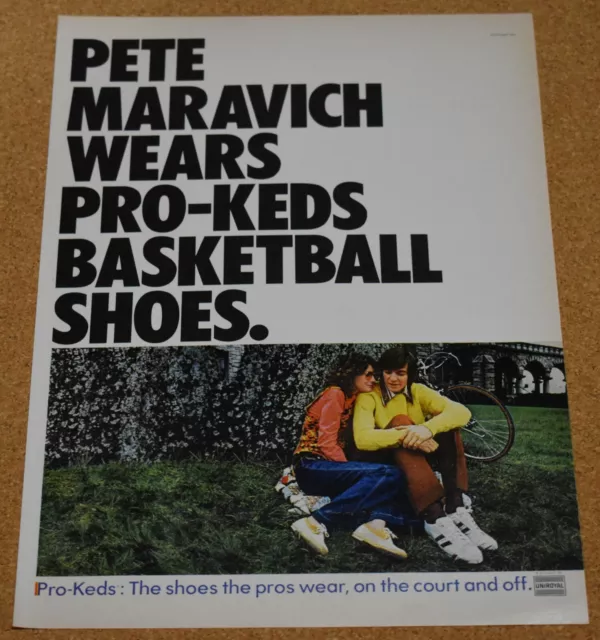 1972 PRINT AD Pistol Pete Maravich Pro Keds basketball shoes super star ...