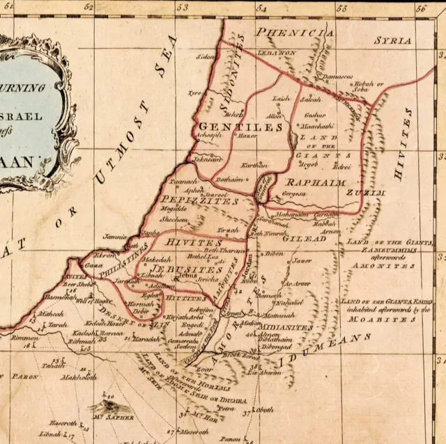 1760 Map Canaan Holy Land Twelve Tribes of Israel Palestine Bible Poster Print 2