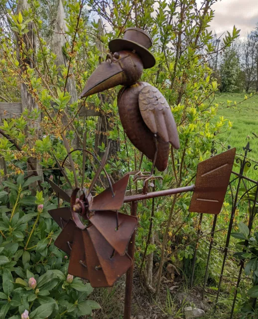 Éolienne Girouette Corbeau Piquet Décoration de Jardin Métal Neuf 3