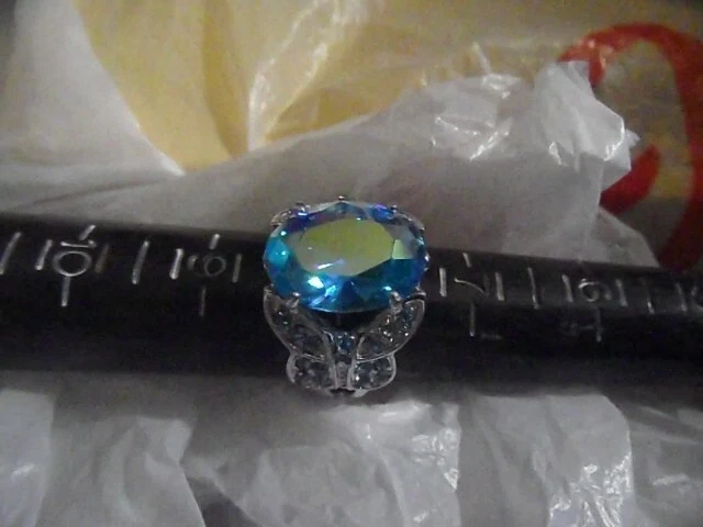 KIRKS FOLLY BUTTERFLY Kisses Ring Sz 8 Silver Tone Aqua Aurora Borealis EUC 56.00 PicClick