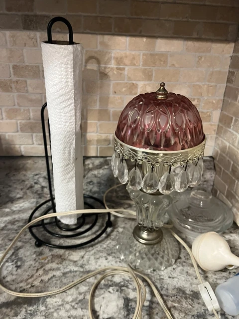 Vtg Michelotti Cranberry Pink Cut Glass Boudoir Parlor Table Lamp MINI Vtg Michelotti Cranberry Pink Cut Glass Boudoir Parlor Table Lamp MINI