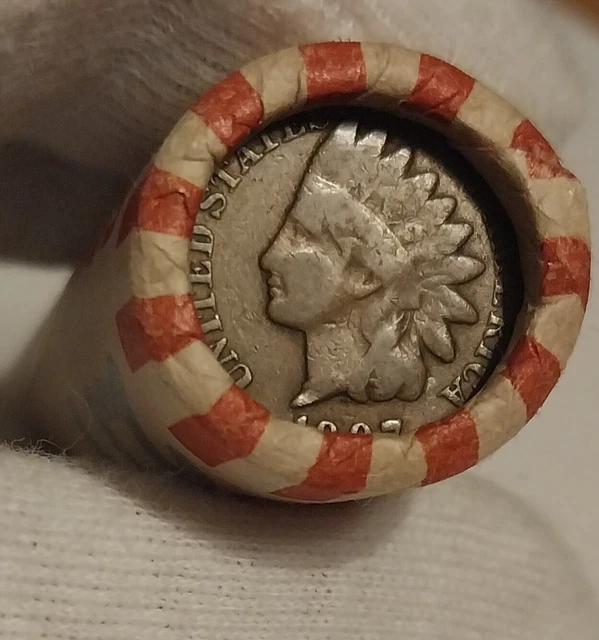 Shotgun roll wheat pennies with 1906 &1907 Indian head ends lot#219