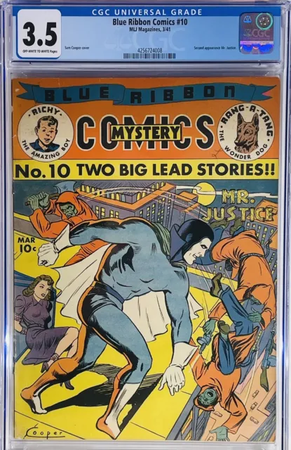 Blue Ribbon Comics #10 1941 ⭐️ CGC 3.5  Classic Mr Justice / Bondage Cvr⭐️MLJ