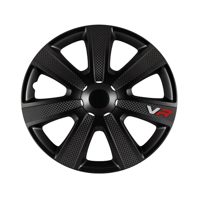 14” x 4 UNIVERSAL WHEEL TRIMS CAR COVERS HUB CAPS BLACK CARBON EFFECT PLASTIC