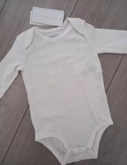 Ralph Lauren Baby Boy Girl White Bodysuit Pony Logo Organic Cotton 6-9 Months