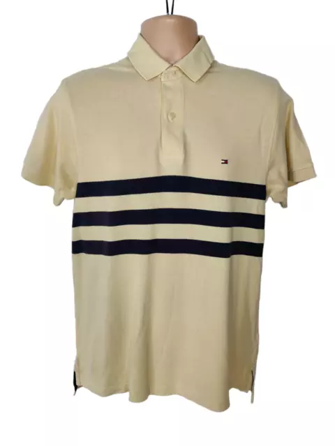 Mens Tommy Hilfiger Yellow Stripe Short Sleeved Polo Top T-Shirt Size Small S