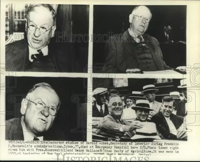 1952 Press Photo Photos of Harold Ickes, Secretary of Interior, under Roosevelt