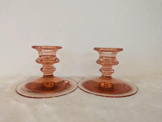 Vintage Pink Glass Taper Candle Holders, Set of 2, 3.5" Tall