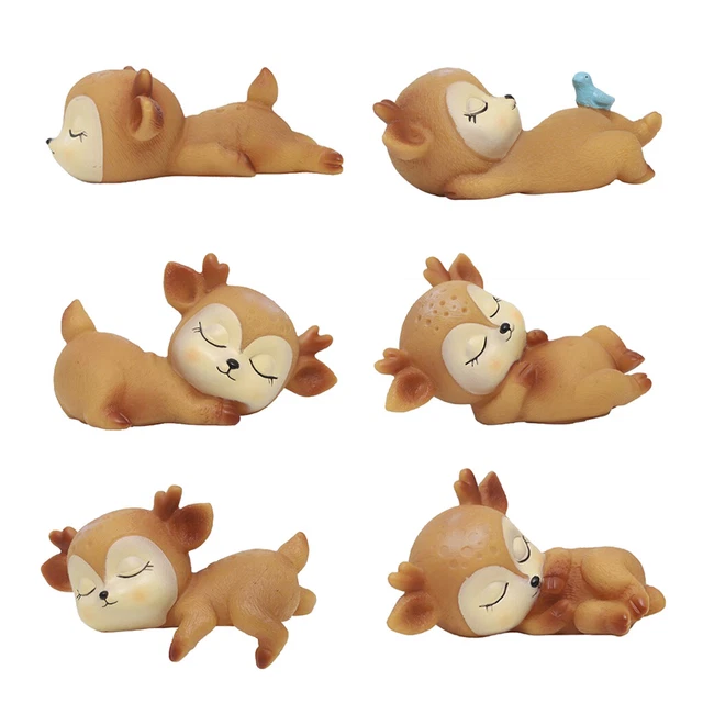 6er Pack Harz Rehkitz Baby Hirsch schlafende Figuren Desktop Ornamente Dekor