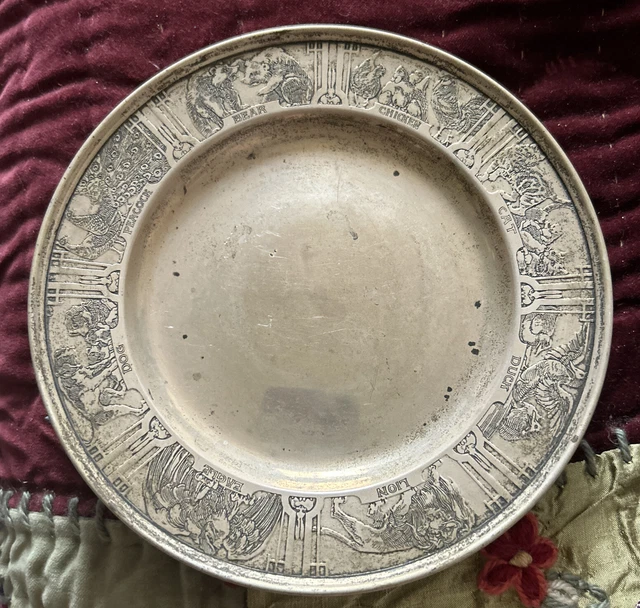 antique Nursery Rhyme Baby Plate William Kerr Sterling Silver 1900s
