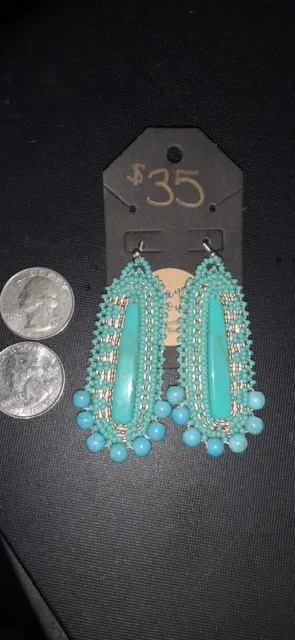 Authentic Native American Handmade Beaded Earrings Turquoise