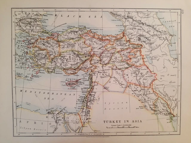 1913 Map - Turkey In Asia Cyprus Mosul Sivas
