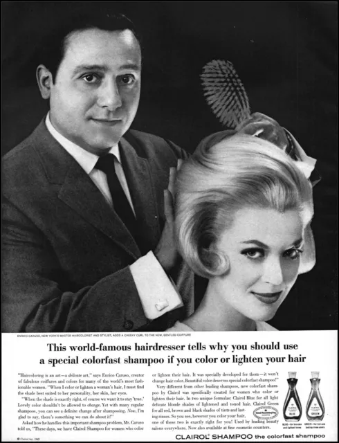 1964 Enrico Caruso hair stylist NY Clairol shampoo vintage photo print ad L43