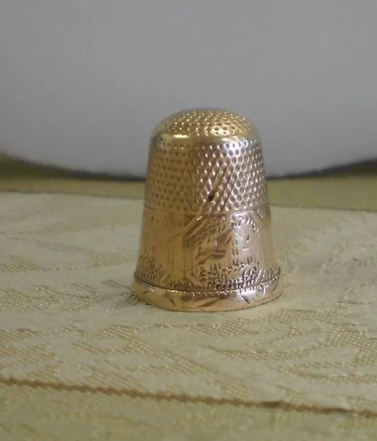 Victorian 10k Gold Thimble Engraved Scenes