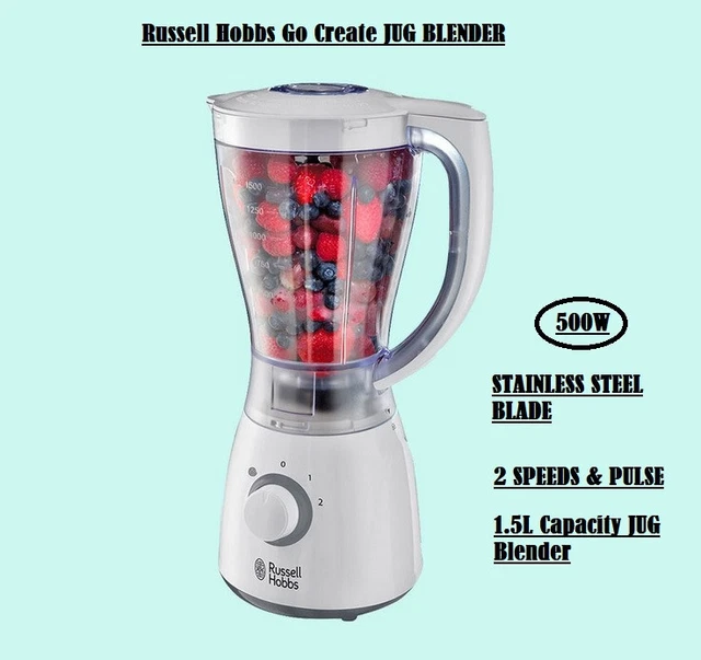 RUSSELL HOBBS 500W Go Create Jug Blender 1.5L 2 speed pulse St Steel