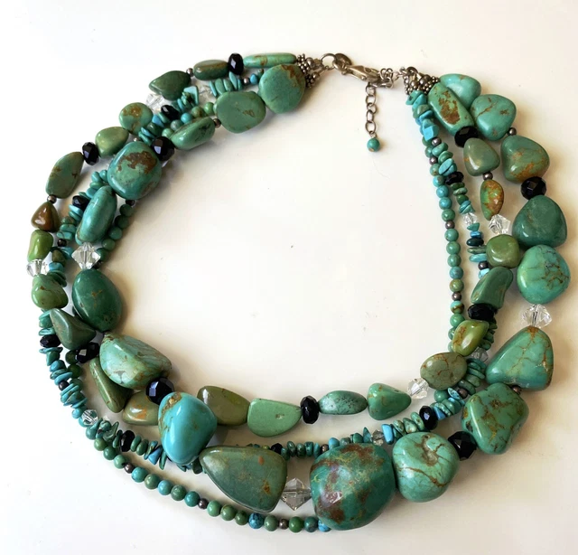 Silpada N1299 Sterling Silver Turquoise Obsidian 4 Strand Necklace w/ Box L1