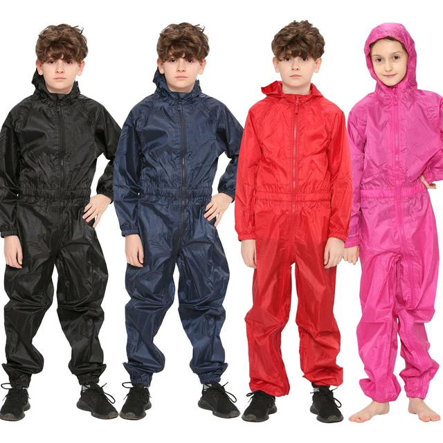 Girls Boys Raincoat Kids Puddle Suit All in One Waterproof Hooded Rainsuit