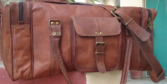 Hombre Cuero Genuino Viaje Lona Gimnasio Vintage Equipaje Fin de Semana Bolso