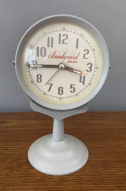 Retro Boulevard Pedestal Desk Alarm Clock - Grey 50's Style Angle Battery Clock