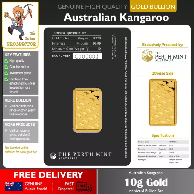 10g Gold Bullion Bar | Perth Mint | Kangaroo Minted | 99.99% | Investment Grade 2