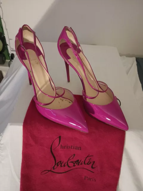 Christian Louboutin Pink Cross Blake Indian Rose Straps Pump Heel Size 40.5