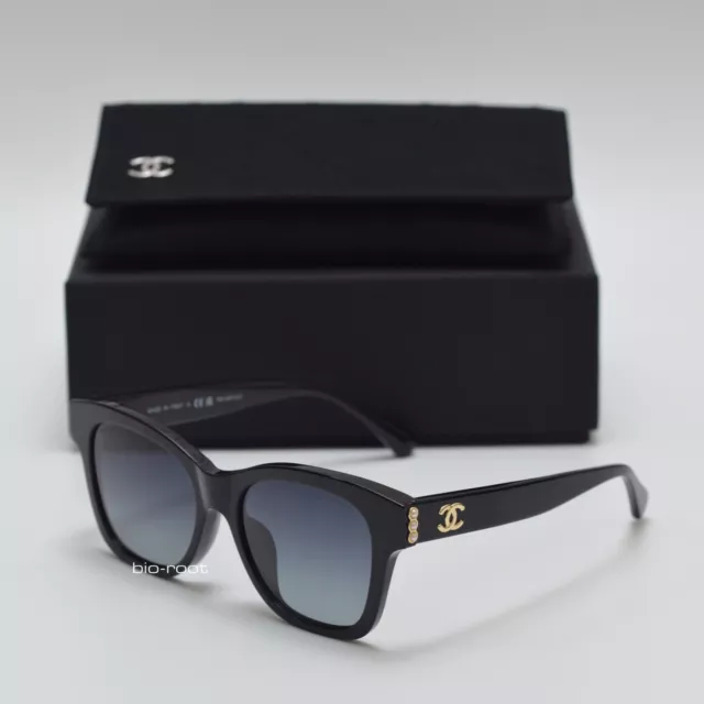 Chanel 5482-H Polished Black Frame w/ Pearls + Gold CC Logo Women Sunglasses