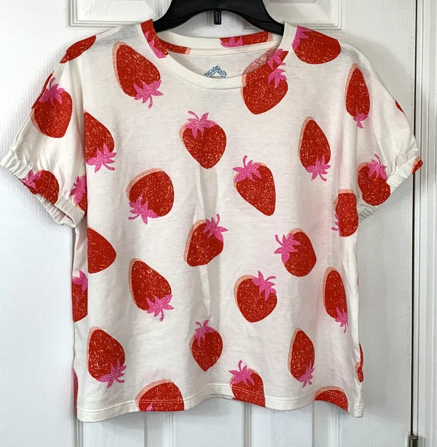 New There Abouts Shirt XL Plus 18.5 White Red Pink Strawberry Print T-shirt Crew