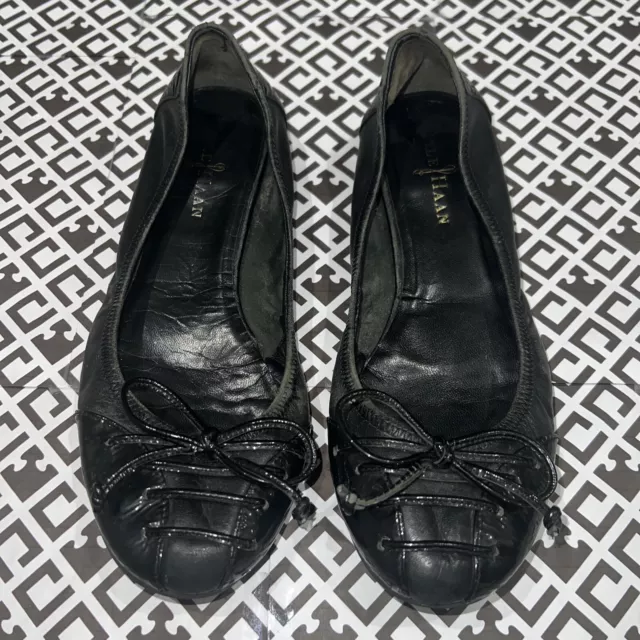 Cole Haan/ Air Tali Bow Ballet Flats Women's SIze 7.5 Black Leather Slip On