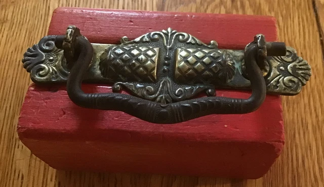 Antique stamped Brass ornate Victorian Eastlake  Furniture handle Hardware VTG