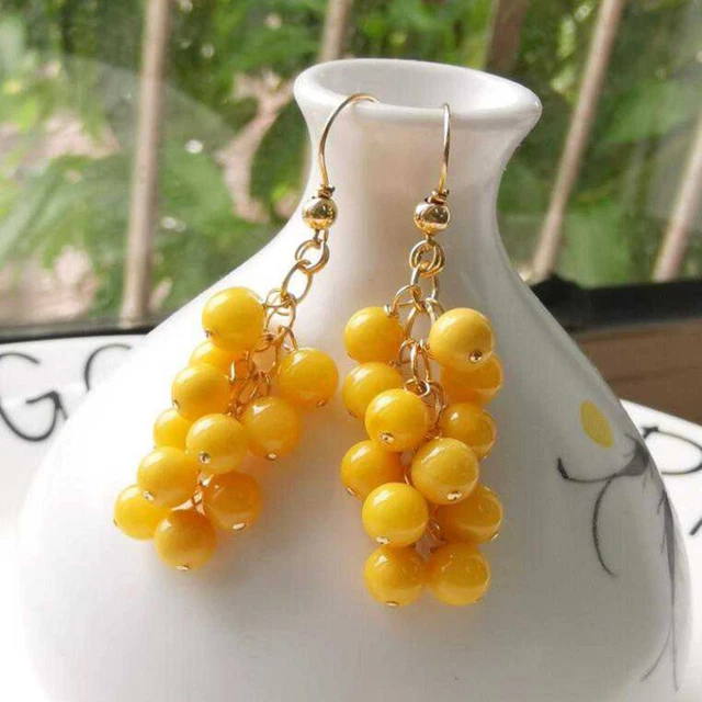 Natural Amber beeswax golden Cluster Grape Dangle Hook Earrings Easter Christmas