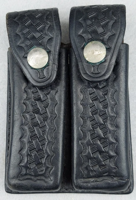 Vintage Tex Shoemaker & Sons Black Leather Basketweave #220 Double Clip Holder
