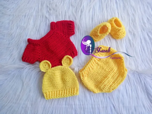 3-6 Meses Recién Nacido Unisex Bebé Mono Pooh Fotografía Disfraz Conjunto Crochet