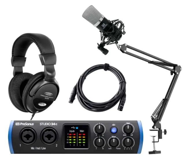 PreSonus Studio 24c USB-C Podcast Set mit Mic, Kopfhörer, Mic-Arm und XLR-Kabel