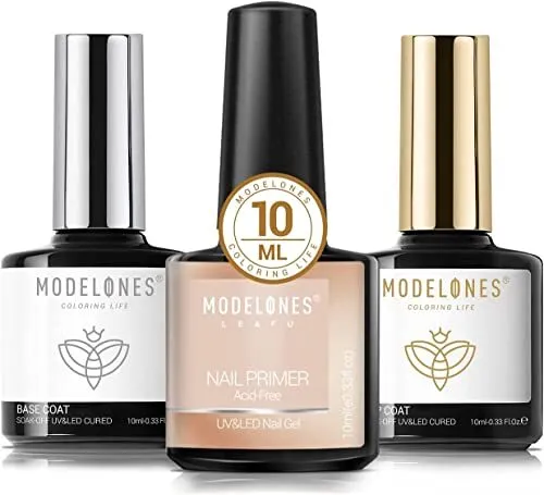 Modelones Base et Top Coat Vernis Semi Permanent, No Wipe avec Primer Ongle Gel