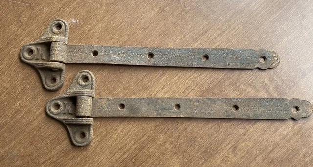 Antique Pair Cast Iron RUSTIC BARN DOOR HINGES - Set of 2 - 17" - Antique "K"