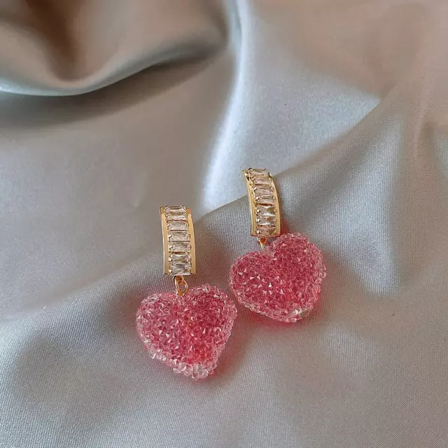 New Gift For Valentines Lovely Pink Heart Dangle Earrings Fashion Cute Sweet Cry