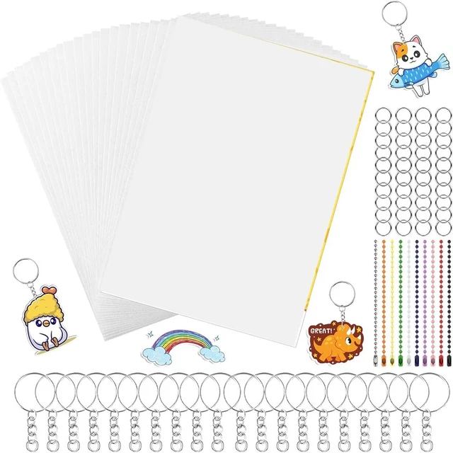 yuksok Feuilles de Plastique Thermorétractable Ensemble Papier d'Art Rétractable pour Porte-Clés Ornements 198 Pcs yuksok Feuilles de Plastique Thermorétractable Ensemble Papier d'Art Rétractable pour Porte-Clés Ornements 198 Pcs