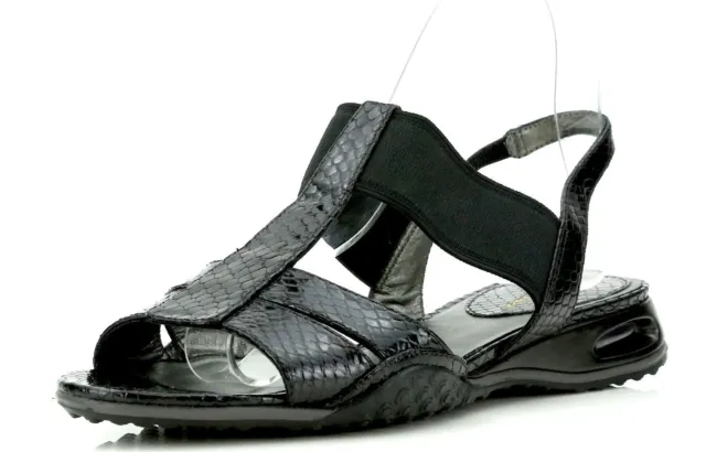 Cole Haan Black Snake Embossed Leather Air Bria T-Sling Sandals 7 NIB $148