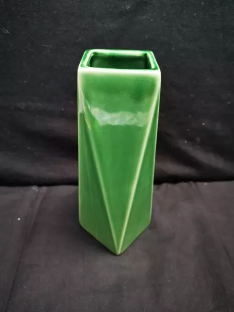 Rare Vintage Dartmouth Pottery Faceted Green Vase, Art Deco Style, 1960'S, V.g.c